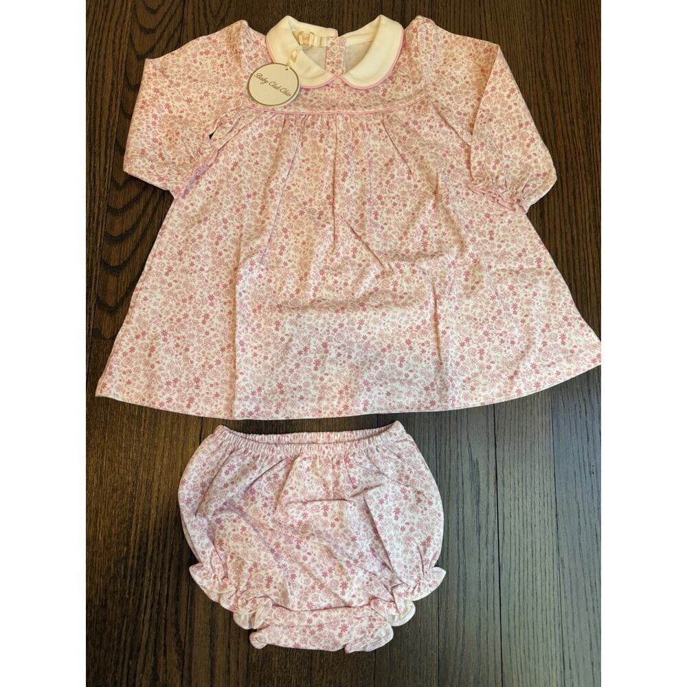 Baby Club Chic Pima Cotton L/S Floral Pink White Dress Bloomers 18 24 Months NWT